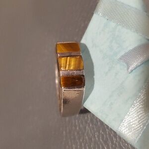 Mens Sterling Silver Tiger Eye Ring Size 13 Vintage 12 Grams